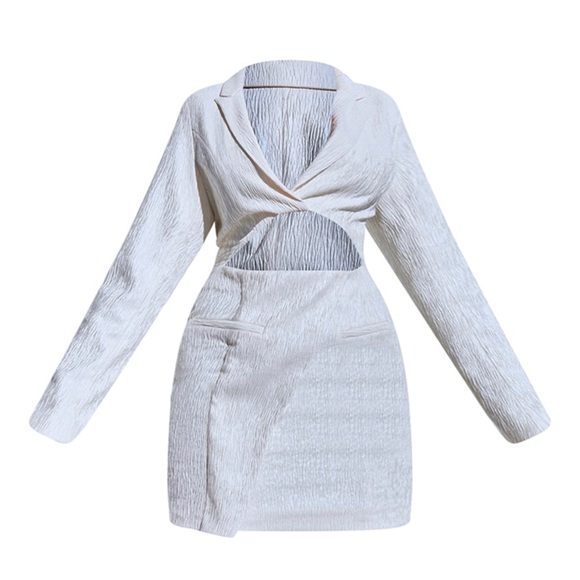 PrettyLittleThing Cream Cut-Out Blazer Dress - Picture 2 of 7